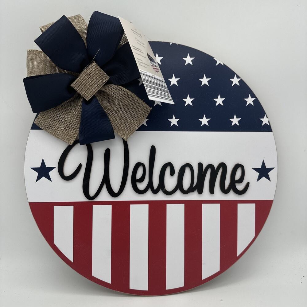 Red White & Blue Patriotic “Welcome” Door Decor